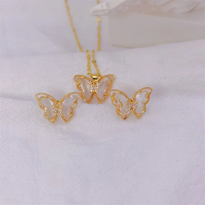 Mo's Butterfly Necklace And Earrings Set