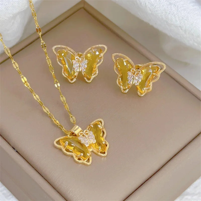 Mo's Butterfly Necklace And Earrings Set